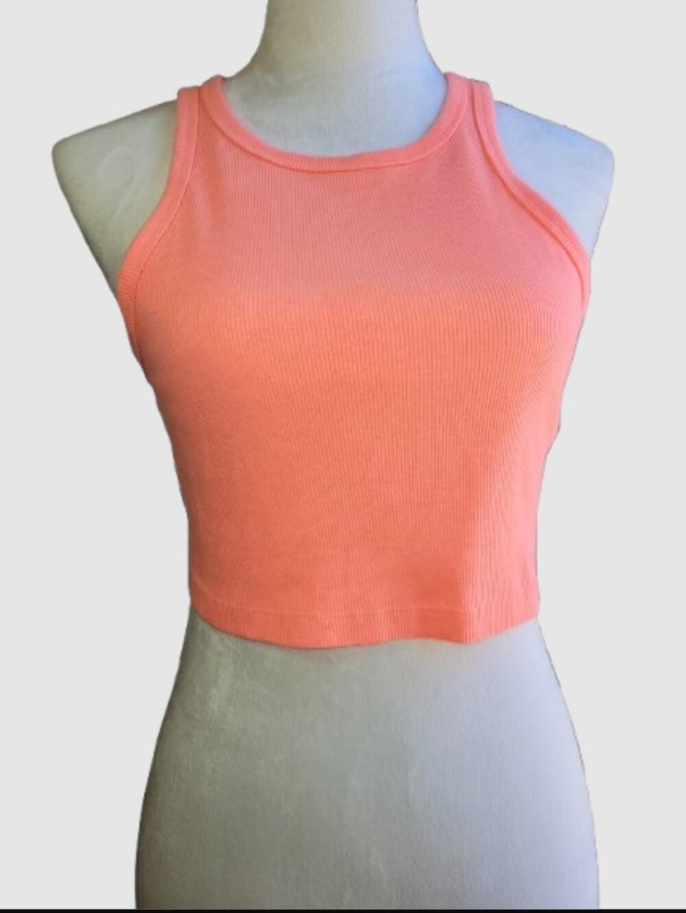 Set of 2 Wild Fable Rib Knit Cropped Racerback Tank Tops White and Salmon Large - Picture 3 of 14